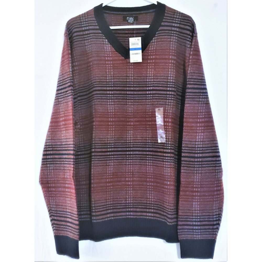 Alfani Men's Sweater V-Neck Long Sleeve Red 100% Cotton Size L and XL